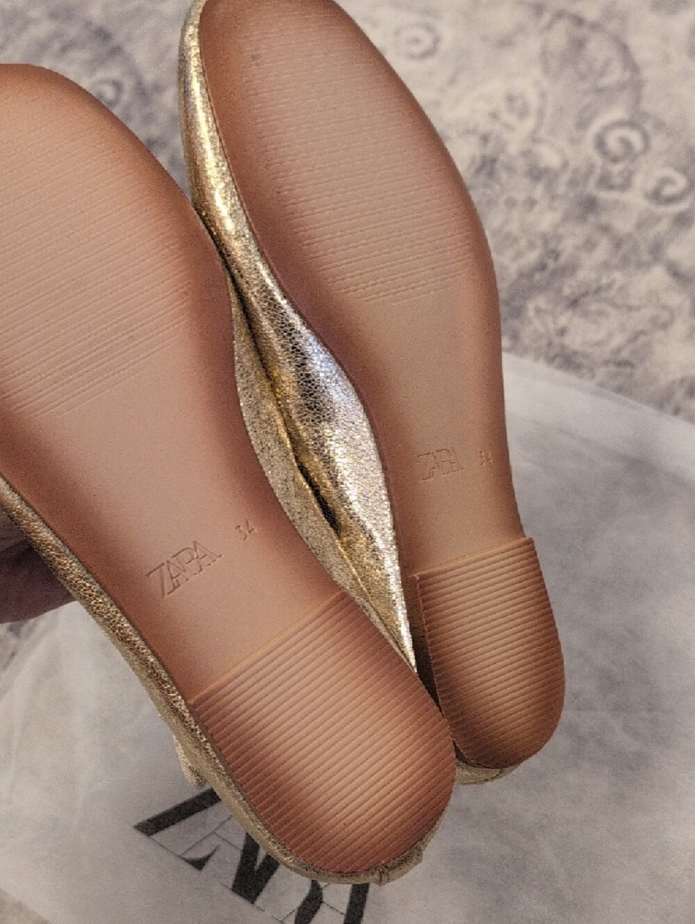 Zara Shimmery Gold Mary Jane Flats with Strap - Picture 5 of 7